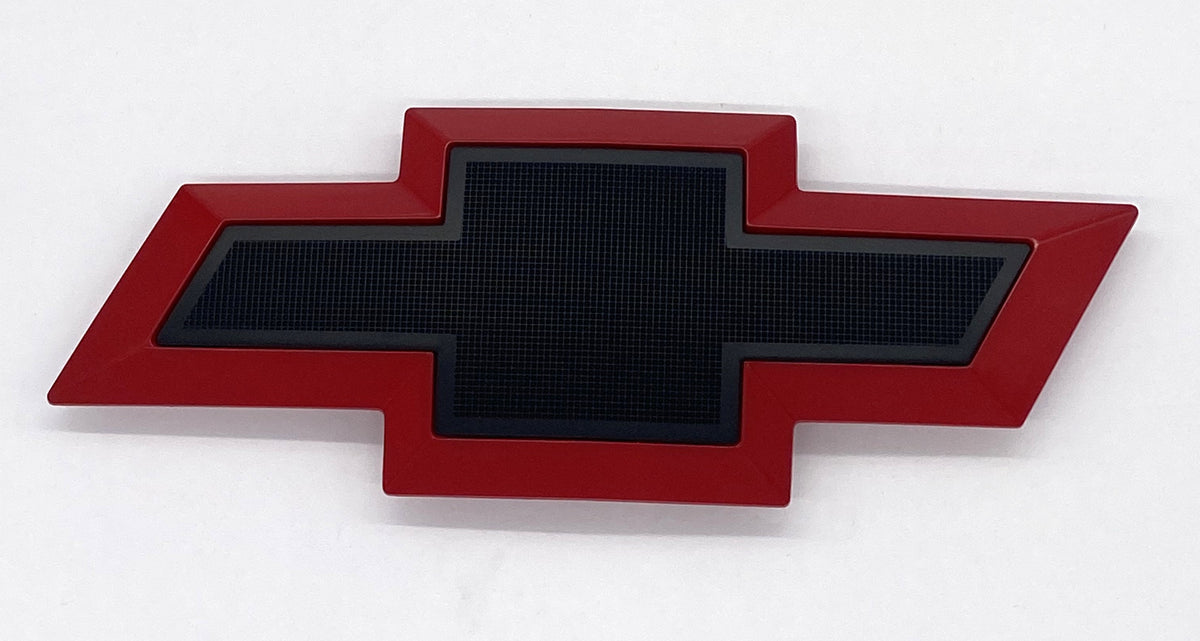 Front grille bowtie emblem for Chevy Silverado 1500 2007-2013, red with black center, front view