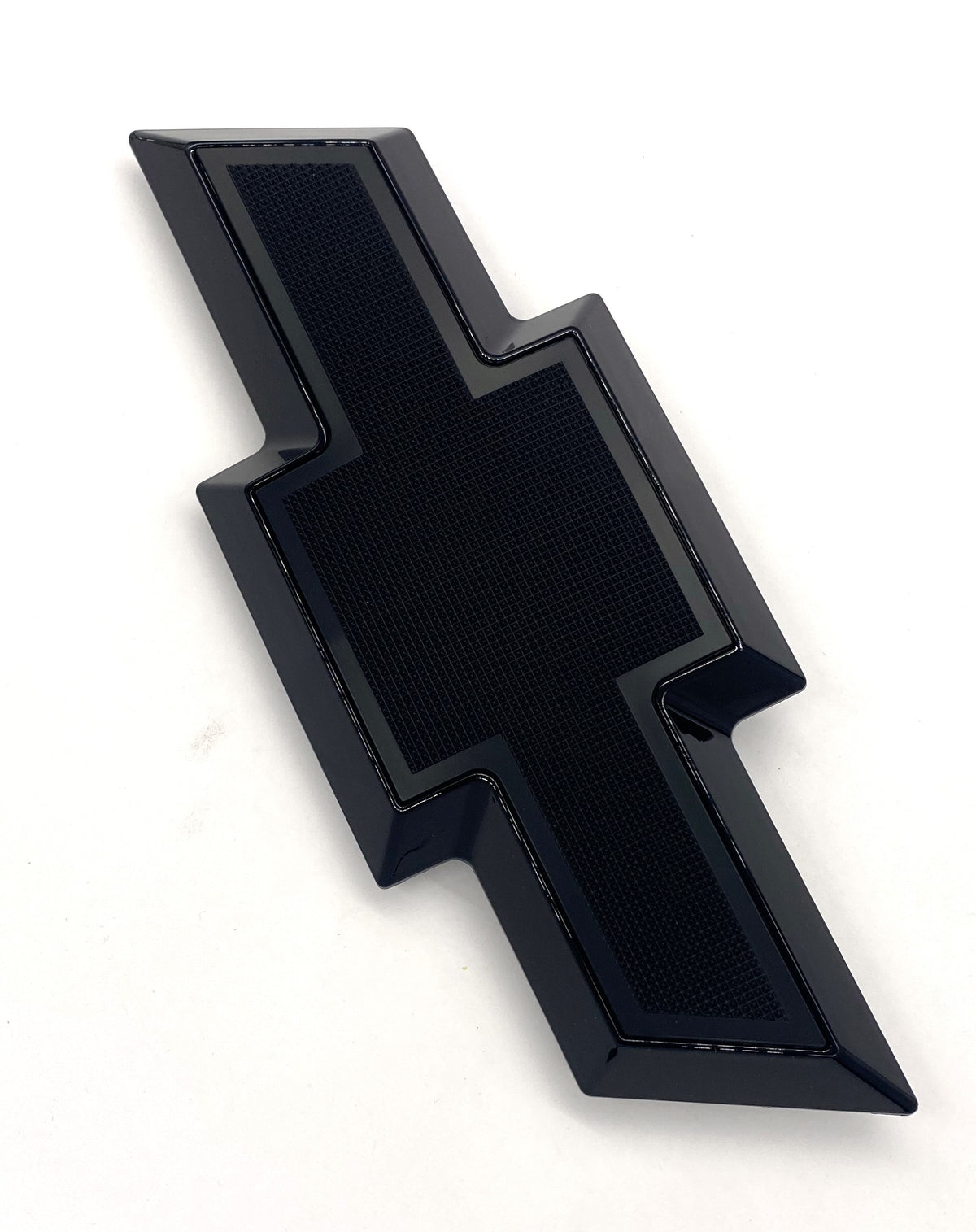Front grille bowtie emblem for Chevy Silverado HD 2011-2014, black with black center, side view