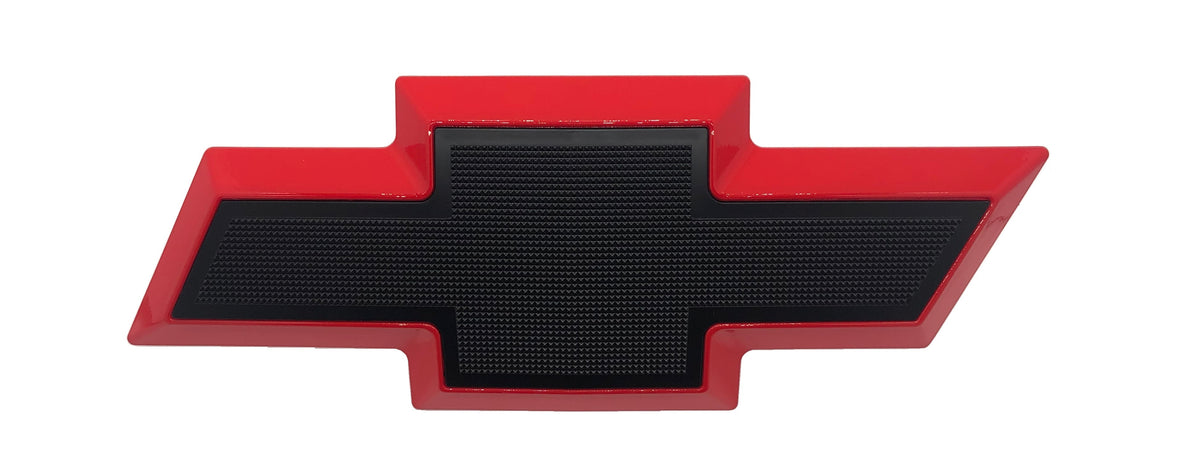 Front grille bowtie emblem for Chevy Silverado HD 2011-2014, red with black center, front view